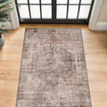 Brown and Red 3x5 Large Washable Entryway Rug, Vintage Home Décor, Low Pile Non Slip Area Rug for Kitchen, Laundry Room, Bedroom Beside Bed, Medallion Abstract Stain Resistant Carpet