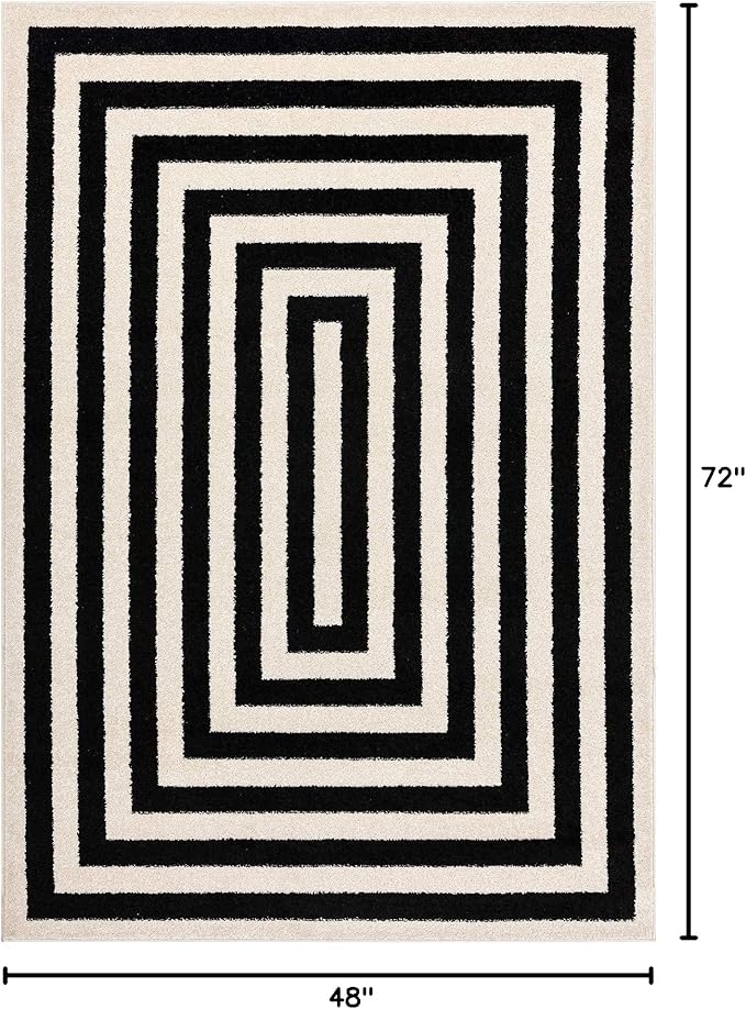 Abani Contemporary Black & Ivory 4' x 6' Area Rug, Contrasting Geometric Modern Stripe Symmetrical Living Room Carpet Rugs