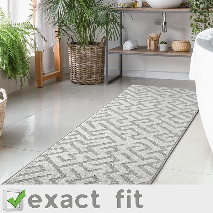 12ft Custom Hallway Rug - Deco Grey | Non-Slip Rubber Backed | Washable & Pet Friendly | Edge Bound