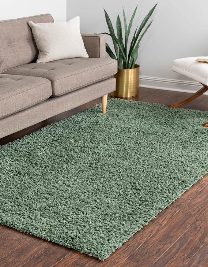 Unique Loom Davos Shag Collection Area Rug - Solid (10' x 14' 1" Rectangle, Sage)