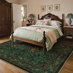 Bavni 8x10 Area Rugs for Living Room, Microfiber Machine Washable Non-Slip Vintage Floral Rug, Low Pile Lightweight Carpet for Bedroom, Dining Room, Home Office, Dark Green
