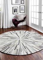 Faux Cowhide Round Area Rug | Non-Slip Leather Floor Carpet for Living Room, Bedroom, and Home Décor | Modern Stylish Accent Rug(Grey_10x10)