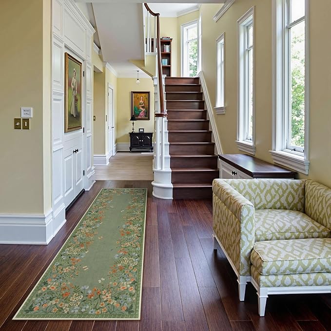 Lahome Boho Floral 2x6 Rug Runners for Hallways Non Slip,Green Kitchen Runner Rugs Non Skid Washable Bathroom Carpet Runner,Soft Non-Slip Indoor Runners for Entryway Laundry Bedroom(Green,2x6)
