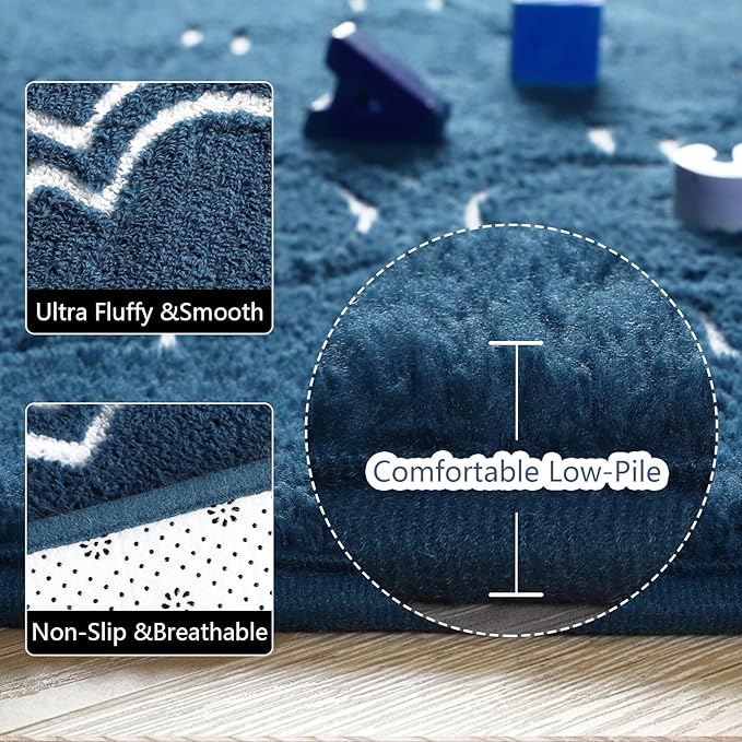Amearea Fluffy Indoor Area Rug, Soft Trellis Moroccan Rugs for Bedroom, Shag Modern Area Rug for Living Room Kids Room Nursery, Easy Clean, Home Decor Low Pile Carpet, Teal Blue 6x9 Feet