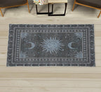 Ambesonne Sun and Moon Decorative Rug, Bohemian Artwork Design of Crescent Solar Ornament Esoteric Stars Ornaments, Quality Carpet for Bedroom Dorm and Living Room, 2' x 5', Pale Blue