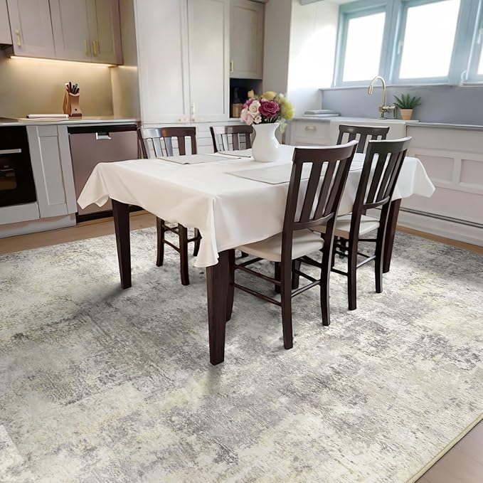 Washable Area Rugs for Living Room 9x12 - Large Neutral Modern Abstract Rug, Soft Low Pile Carpet with Non Slip Backing for Under Dining Room Table, Bedroom, Home, Office, Dorm - Brown Grey