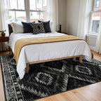 Area Rug 6x9 Rug Machine Washable Non-Slip Low Pile Print Pattern Western Rug for Living Room Bedroom Entryway Tribal Series -Black
