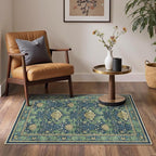 Bavni 3x5 Area Rugs, Floral Machine Washable Rugs for Living Room, Dinning Room, Bedroom, Non Slip Aesthetic Vintage Low Pile Durable Lightweight Farmhouse Rug, Tea Green/Blue