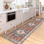 KOZYFLY Long Runners for Hallways 2.6x10 Ft Washable Kitchen Boho Runner Rug for Entryway Indoor Rust/Orange/Blue Printed Faux Wool Stair Runner Floor Carpet Runner for Stair Kitchen Hall