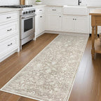 KILOCOCO Hallway Runner 3x8 Rug Runner Printed Vintage Floral Washable Kitchen Runners Non-Slip Rubber Backed Runners for Hallways Laundry Room Distressed Boho Rugs for Entryway Bedroom, Beige
