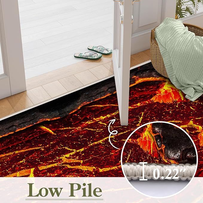 Visual Illusion Lava Area Rug, 6x9ft, 3D Red Flame Volcanic Rock Carpet for Living Room, Fade Resistant Absorbent Floor Mat, No Crease Foldable Soft Low Pile Rugs for Bedside Hallway