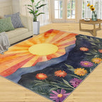 Boho Sun Area Rugs 6x9ft, Radiant Sunburst Fluffie Rugs for Living Room, Geometric Solar Nursery Rug with Under Rug Non Slip Tape for Bedroom Kids Room