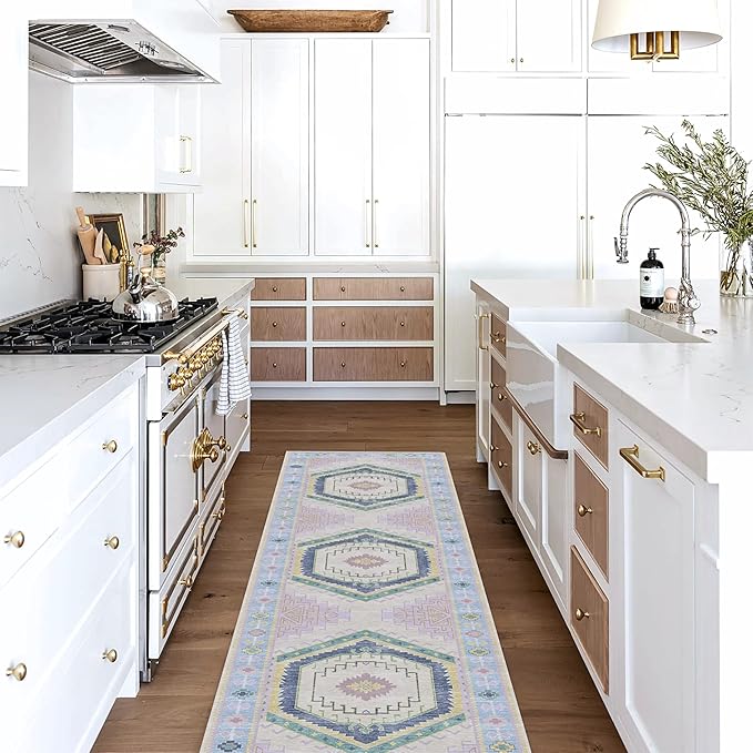 Fame Living Washable Area Rug. Modern Farmhouse. Vintage. Turkish. Bohemian. Distressed. Oriental. Traditional. Rugs for Living Room. Dining. Bedroom. Office. Entryway. Foyer. (856PBl, 2'5" x 6'5")