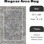 HUGEAR 6x9 Machine Washable Rugs Black Grey Hallway Large Area Rug Indoor Accent Rug Floral Low Pile Carpet Soft Throw Aesthetic Rug Bedroom Living Room Office Dining Room Kitchen Laundry Room