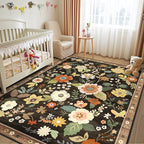 Floral 3x5 Area Rug Machine Washable Soft Print Boho Carpet Non Slip Doormat Low Pile Flower Area Rugs for Living Room Bedroom Nursery Kitchen Dining Room Indoor-Black/Yellow/Red