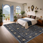 GarveeHome Boho 8x10 Area Rugs for Living Room, Floral Vintage Rugs for Bedroom with Soft Low Pile, Non Slip Stain Resistant Washable Rug 8x10 for Dining Room Blue Large Carpet for Office Playroom