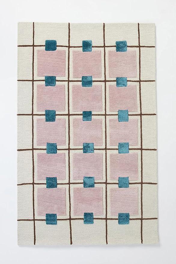 Greer Wool Area Rug - Chic Hand-Tufted Mauve, Blue, and Beige Design for Stylish Home Decor (5x8 Ft)