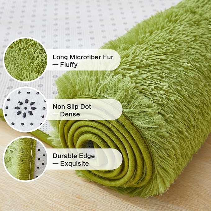 Andency Olive Green Soft Area Rugs for Living Room Bedroom, 5x8 Fluffy Shaggy Bedside Rug, Non-Slip Large Shag Fuzzy Plush Carpets for Bedroom Kids Dorm Nursery Home Decor Aesthetic