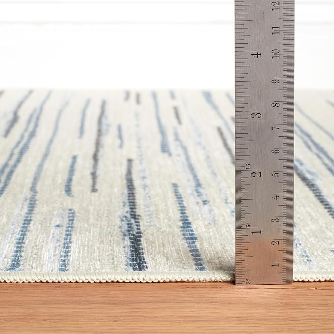 Dash & Albert Elwood Blue Machine Washable Rug, 3 X 5 Feet, Blue Stripe Pattern - Premium Luxury Hotel Quality Soft Breathable Hypoallergenic Machine Washable Easy Care All Season Comfortable