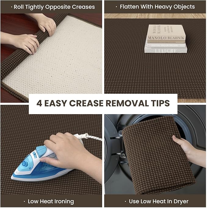IOHOUZE Washable Runner Rug 2.6x10 Non Slip Rubber Backed Long Hallway Runner Entryway Runner Indoor, Kitchen Rugs Woven Cotton Floor Carpet for Hall Entrance, Brown