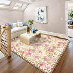 5x8 Machine Washable Area Rug for Living Room, Pink Vintage Boho Floral Rug Large Non-Slip Low Pile Soft Faux Wool Carpet, Kids and Pets Friendly for Bedroom Dining Room Farmhouse Home Decor Rug