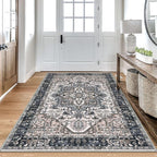 KOZYFLY Area Rug 4x6 Ft Washable Rugs for Entryway Non Slip Faux Wool Printed Throw Rug for Kitchen Bedroom Hallway Living Room Indoor Floor Decoration, Black/Taupe/Beige