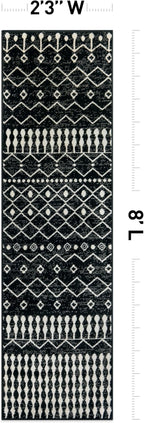 Rugshop Boho Black and White Tribal Area Rug – Geometric Diamond and Stripe Pattern Carpet for Living Room, Bedroom, or Entryway – Soft Modern Bohemian Floor Décor 2' 3" x 8' Runner Black
