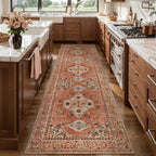 Tangsoo Boho 3x8 Runner Rug for Hallway Long Washable Hallway Runner Rugs, Non Slip Vintage Soft Low Pile Rug Runner, Oriental Terracotta 8ft Carpet Runners for Kitchen Bedroom Entryway Living Room