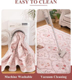 YIHOUSE 5x7 Washable Rug for Bedroom, Pink Floral Rugs for Living Room Non Slip Ultra-Thin Large Boho Rug for Kids Playroom, Classroom, Girls Dorm, Nursery, Pink Multi