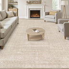 10x12 Area Rug Living Room: Washable Large Vintage Beige Rugs Neutral Non-Slip Soft Stain Resistant Indoor Carpet for Bedroom Nursery Dining Room Under Table Bed Home House Office Playroom