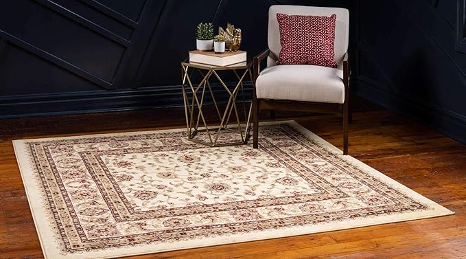 Unique Loom Voyage Collection Traditional Oriental Classic Area Rug (5' 0 x 5' 0 Square, Ivory/Gold)