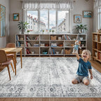 Lahome Vintage 6x9 Washable Grey Rugs for Living Room Bedroom, Soft Dining Room Rugs for Under Table, Non Slip Indoor Throw Carpet for Entryway Kitchen Office (6x9ft,Grey)