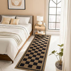 Vasofe 2x6 Runner Rug for Hallway, Washable Checkered Jute Rugs, Outdoor Indoor Patio Porch Balcony Bedroom Kitchen Laundry Geometric Mat, Non Slip Plaid Farmhouse Design Carpet, Black and Brown