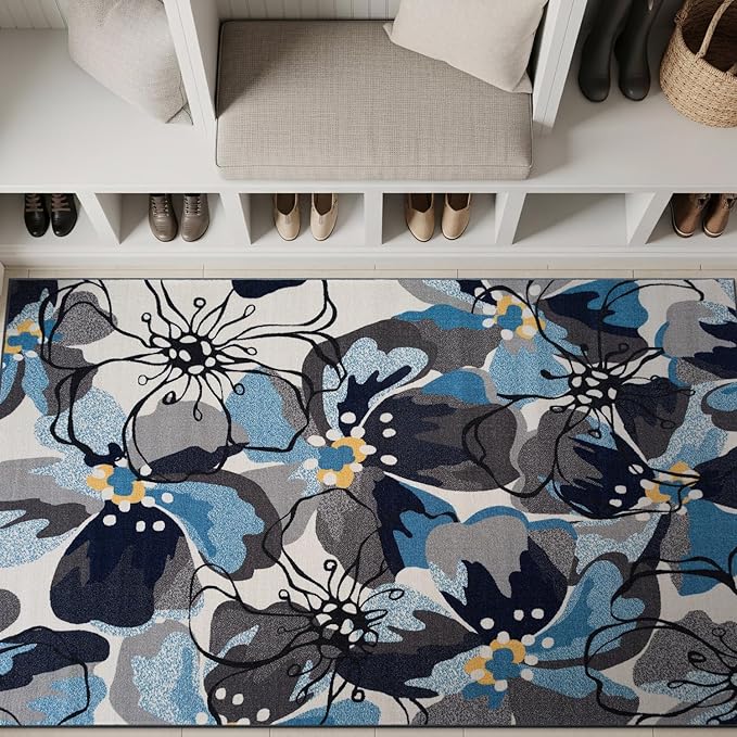 Rugshop Gray Large Floral Non-Slip Area Rug Fade Resistant for Bedroom, Entryway and Home Office, 3'3" x 5'