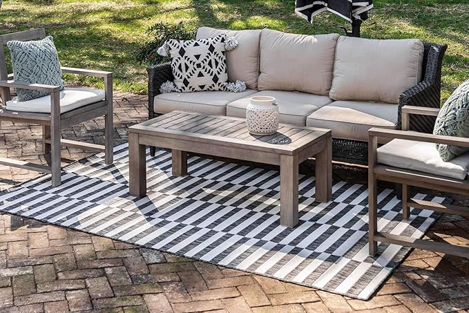 Unique Loom Outdoor Collection Classic Stripes, Transitional Indoor & Outdoor Area Rug, 9' 0 x 12' 0, Charcoal/Ivory