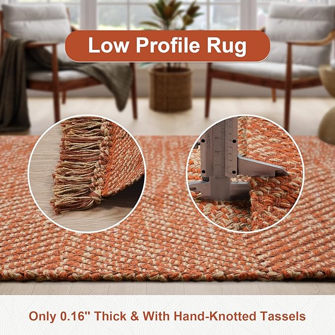 Collive Long Hallway Runner Rug 2.6' x 8', Washable Runners Indoor Entryway Rugs, Terracotta Braided Woven Kitchen Carpets Low-Profile Front Door Floor Carpet for Laundry Room Bedroom