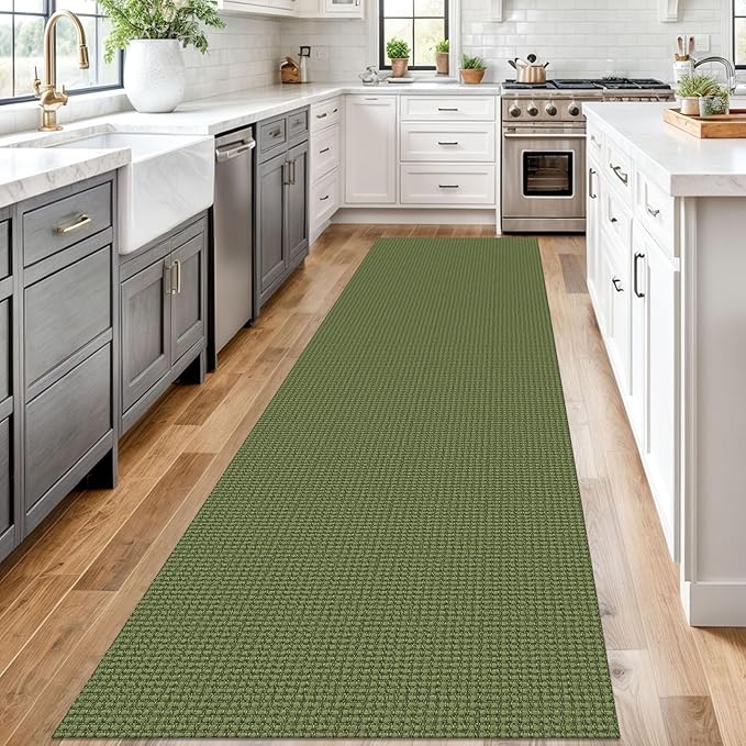Braided Runner Rug 3x12 Ft Washable Runners for Hallways Non Slip Rubber Backed Kitchen Runners Cotton Long Entryway Runner Indoor, Woven Carpet for Hall Kitchen Entryway, Green