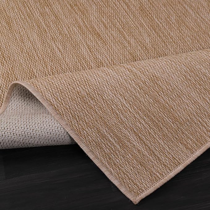Beverly Rug Indoor Outdoor Rug 5x7, Washable Outside Carpet for Patio, Deck, Porch, Solid Modern Area Rug, Water Resistant, Jute Beige