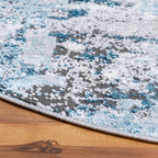 Rugs.com Leipzig Collection Round Rug – 3 Ft Round Blue Low-Pile Rug Perfect for Kitchens, Dining Rooms