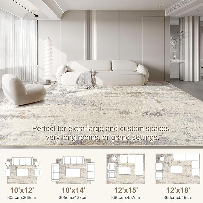 10x14 Area Rug Living Room Rugs - Washable Neutral Modern Abstract Soft Thin Rug Indoor Floor No Slip Rug Carpet for Bedroom Under Dining Table Home Office Decor - Light Brown/Gray