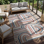 CAMILSON Indoor Outdoor Rug, Multicolor 5x7 Geometric Arch Striped Area Rugs for Patio and Home Areas, Easy-Cleaning Non-Shedding Living Room, Garden and Deck Washable Outside Carpet (5 x 7)