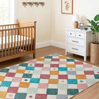 jinchan Macy Area Rug 5x7 Kids Washable Indoor Floor Cover Non-Slip Modern Soft Rug Elementary School Classroom Colorful Diamond Carpet for Nursery Playroom Daycare Living Room Confetti on Cream