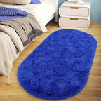 Soft Fluffy Area Rug for Bedroom, Blue Fuzzy Shaggy Oval Throw Rugs for Bedside, Non-Slip Cozy Plush Shag Carpet for Boys Kids Room Nursery Dorm Living Room, 2.6 x 5.3 Feet