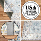 ReaLife Rugs Machine Washable Area Rug - Living Room Bedroom Bathroom Kitchen Entryway Office - Padded Low Pile Stain Resistant Premium - Boho Farmhouse Vintage - BEV - Blue Ivory 7'6" x 9'6"