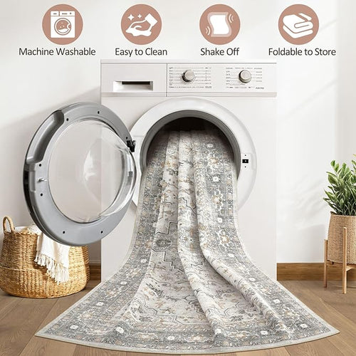 10x14 Area Rugs Living Room: Washable Boho Large Neutral Vintage Soft Rug Stain Resistant Distressed Farmhouse Non-Slip Indoor Floor Carpet for Bedroom Nursery Kids Office Dining Room- Taupe
