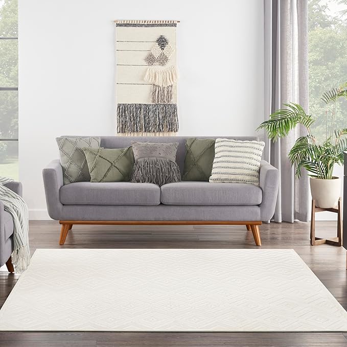 Nourison Home Versatile Ivory White 9' x Square Area Rug - Easy Clean, Non Shedding, Bed Room, Living Room, Dining Room, Kitchen (9' x Square)