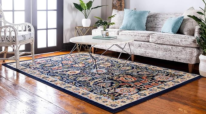 Unique Loom Espahan Collection Area Rug - Cape Cod (7' 1" x 10' Rectangle, Navy Blue/ Black)