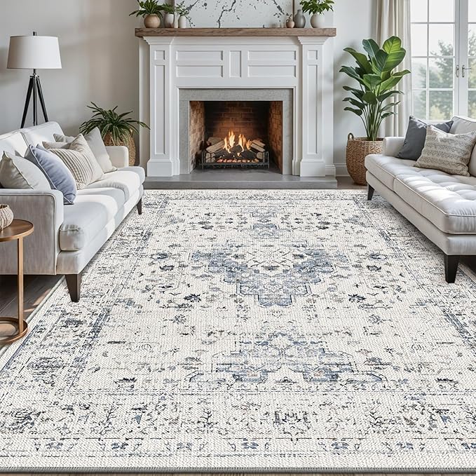 LUMI 8x12 Washable Area Rug for Living Room, Ultra Soft Traditional Rugs Non Slip with Rubber Backing, Low Profile, High Traffic, Stain Resistant Carpets, Ideal for Bedroom, Dining Room, Indoor