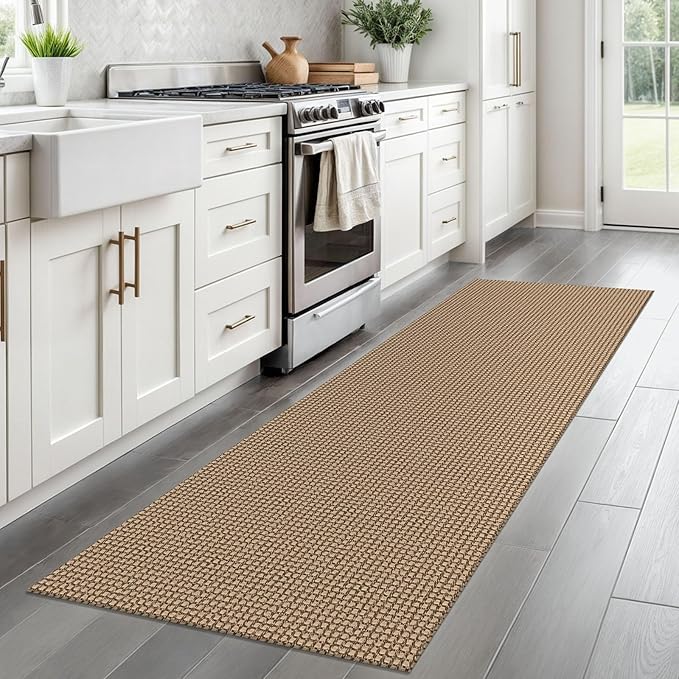 Braided Runner Rug 2x7 Ft Washable Runners for Hallways Non Slip Kitchen Runner Rug Cotton Entryway Runner Indoor, Woven Floor Carpet for Hall Kitchen Bedroom, Orange/Tan/Brown