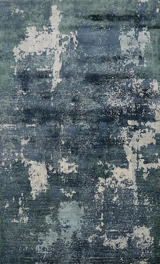 Rug Source Modern Collection, 5x8 Rug, Hand Knotted Navy Blue & Blues All-Over Rug, Oriental Viscose Silk Carpet for Foyer, Entryway and Hallway